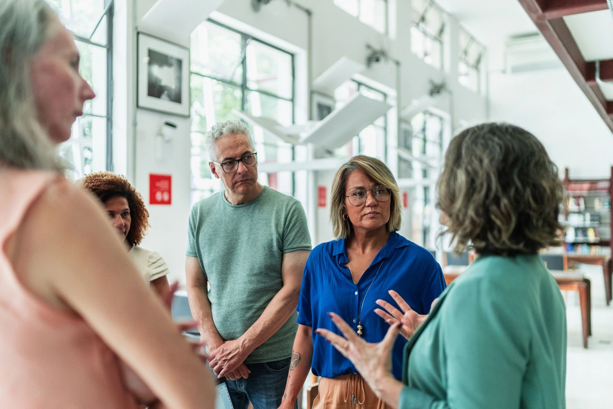 Group listening during a wellbeing workshop session